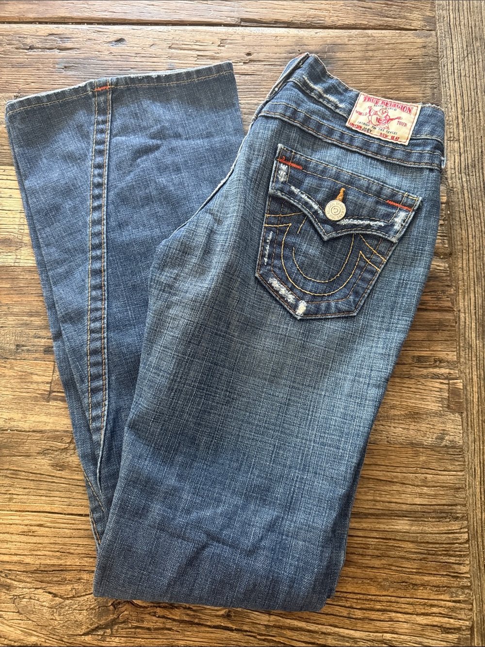 True Religion Women's Classic Blue Bootcut Jeans with Signature Pocket